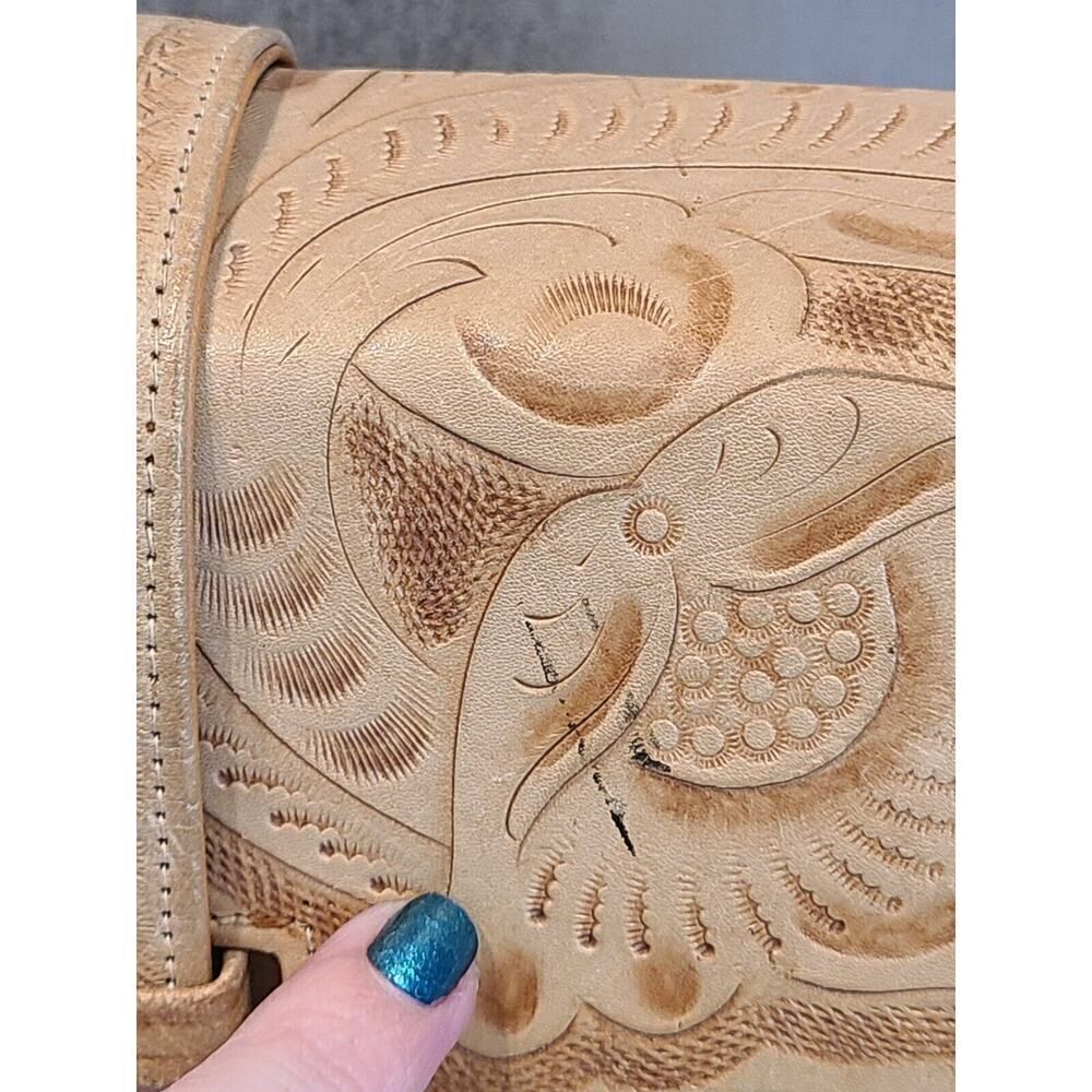 Vintage Hand Tooled Genuine Leather El Venado Purse 70s Mex Floral Mayan Craft - Picture 11 of 16